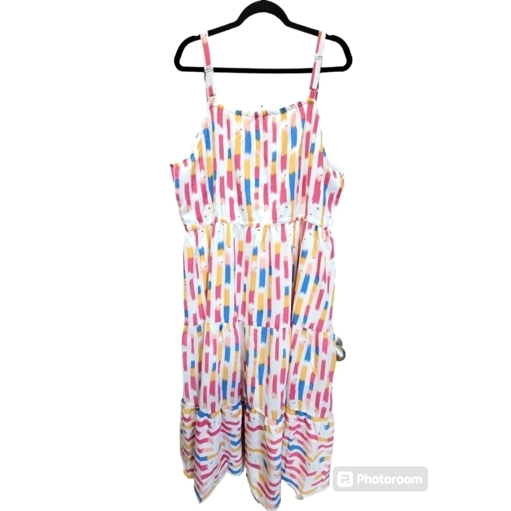 NWT Bloomchic 18/20 Adjustable Spaghetti Strap Colorful with Pockets Maxi Dress